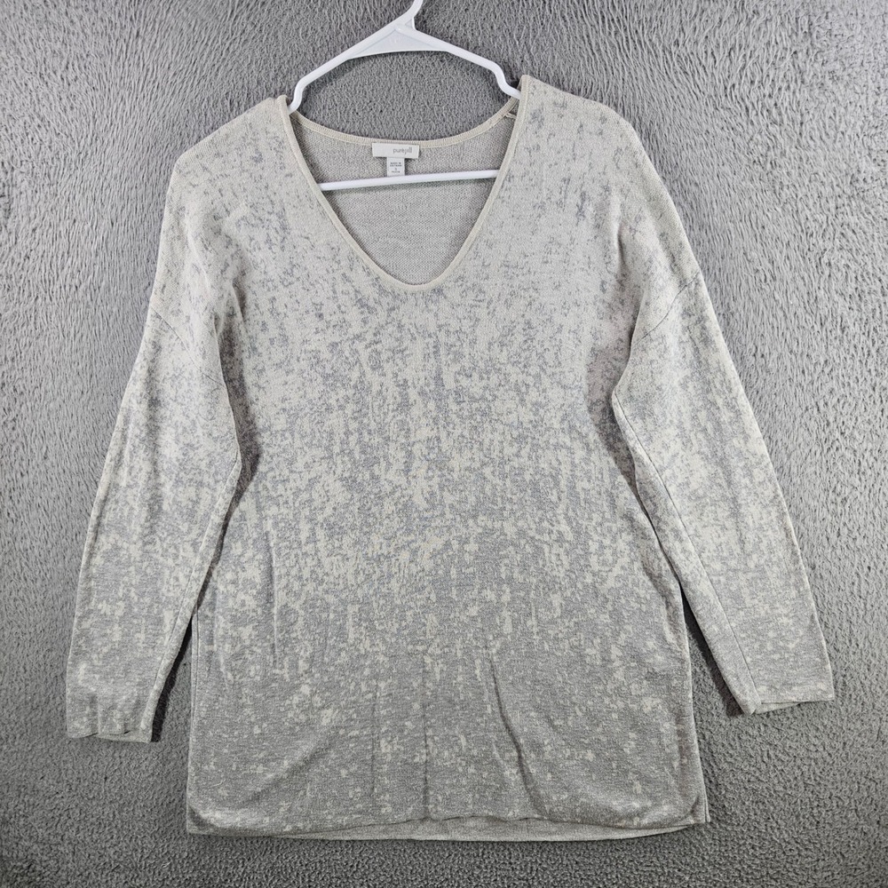 Pure Jill Womens Grey Space Dye V-Neck Tunic Sweater Cotton‎ Blend Size S Petite